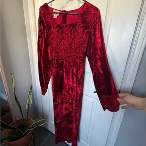 Vintage April Cornell Red Crushed Velvet Maxi Size L